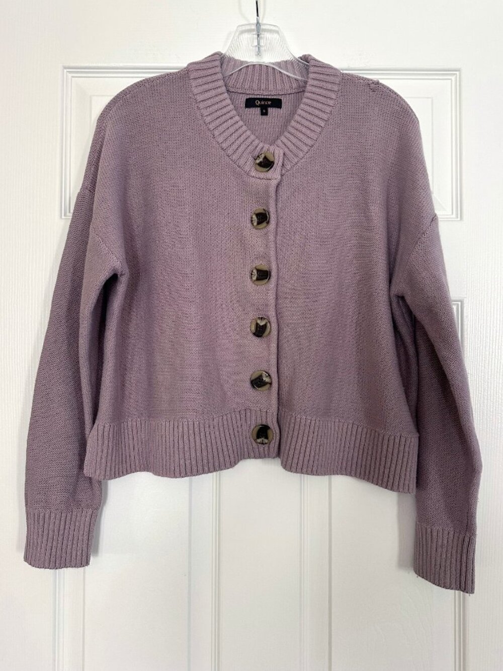 Quince Organic Cotton Cropped Cardigan Vintage Rose - Small - FLAWED